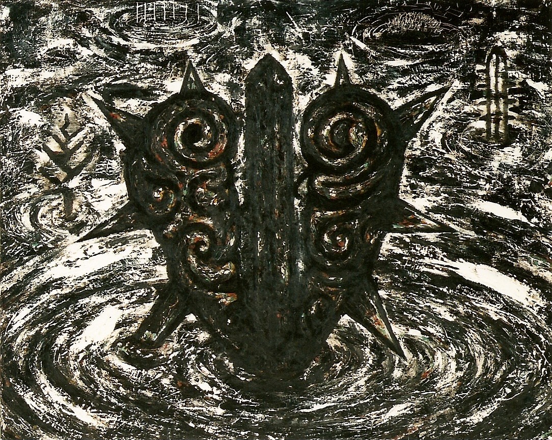 YJM-TW-楊仁明-黑水長出來的新植物-正在發生中的新植物-吐劍-1992-油彩-97x72.5cm