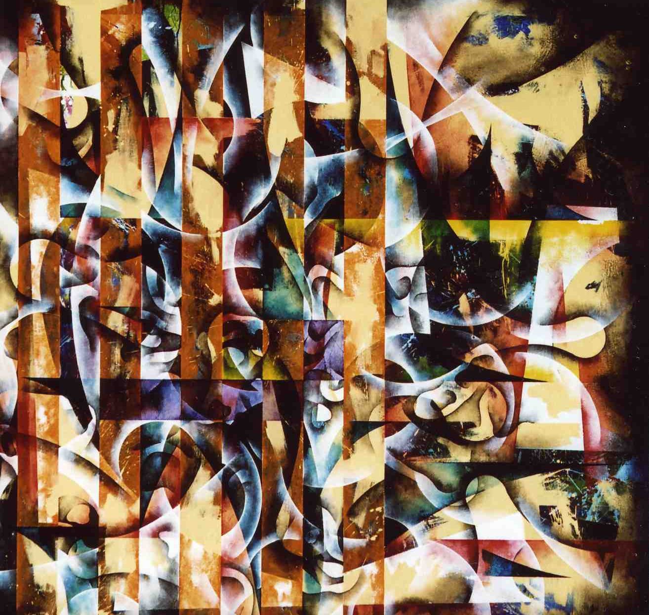 YJM-TW-楊仁明-不安定的聯結-將日子疊起來-2004-壓克力．油彩-160x160cm