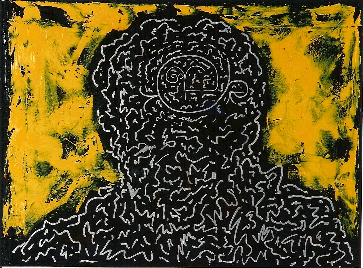 YJM-TW-楊仁明-室內戲浪-2005-油彩．油性銀色筆．絹-46x34.5cm
