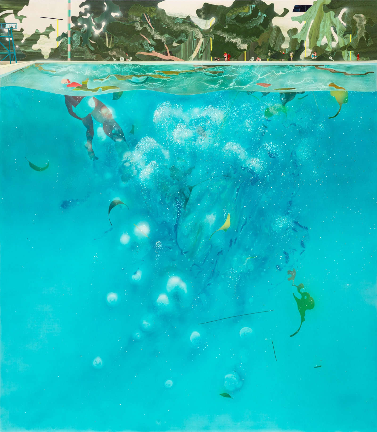 范揚宗-FAN-Yang-Tsung_泳池系列-漂浮在充滿落葉的泳池裡wimming-pool-seires-Floating-in-Fallen-Leaves_160-x140-cm_壓克力、畫布Acrylic-on-Canvas_2015_resized