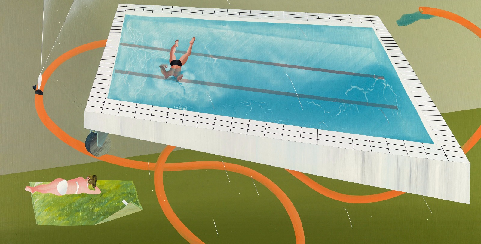 范揚宗Yang-Tsung-FAN_泳池系列-有草圖案的大浴巾Swimming-pool-series-the-bath-towel-with-grass-pattern_95x185cm_壓克力、畫布Acrylic-on-Canvas_2013_resized
