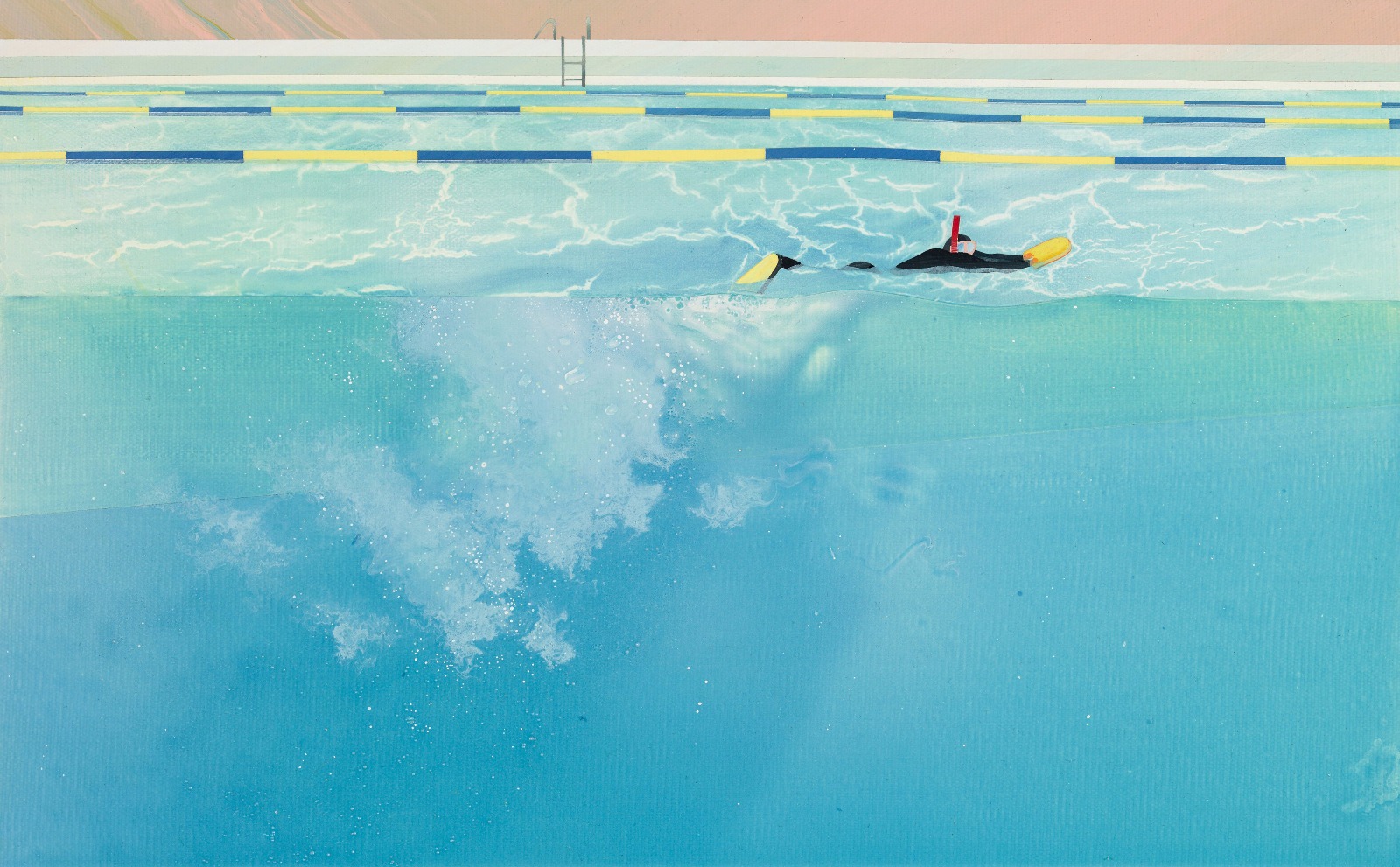范揚宗Yang-Tsung-FAN_泳池系列-漂浮在充滿陽光折射的泳池裡Floating-in-refraction_36x58-cm_壓克力、畫布Acrylic-on-Canvas_2013_resized