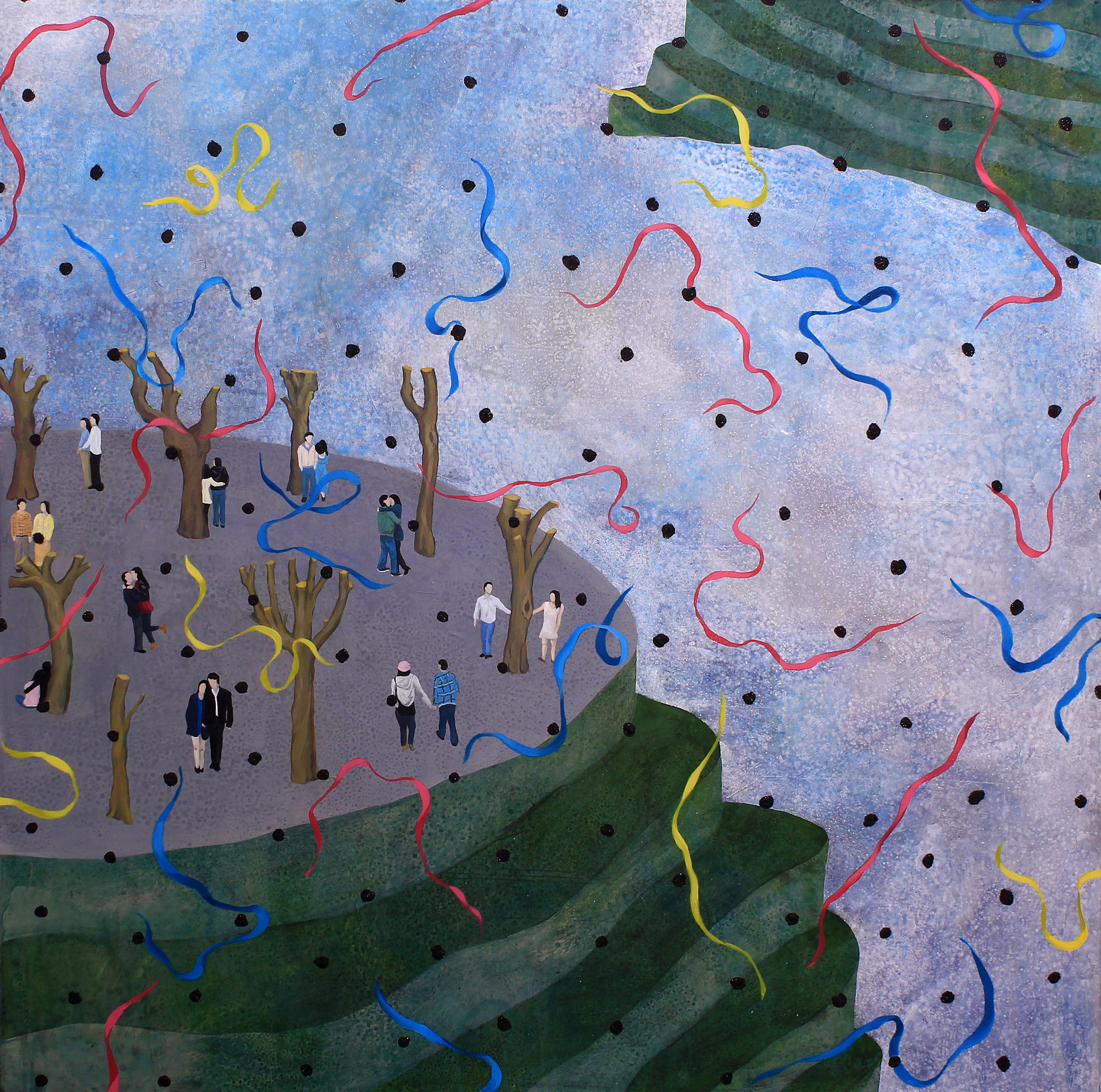 寂寞風景22017壓克力顏料金蔥粉120_120cm