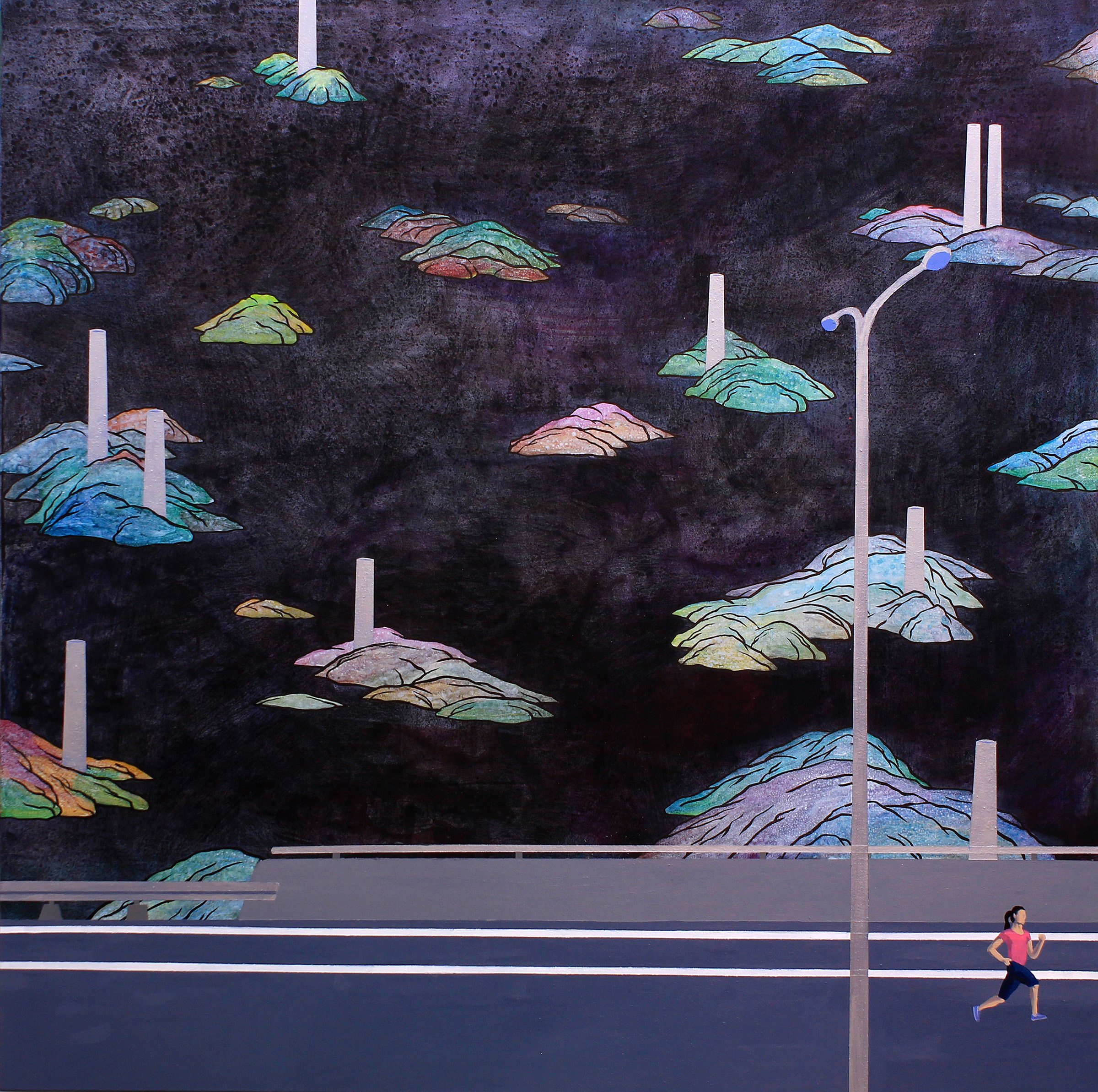 寂寞風景42017壓克力顏料墨金蔥碳粉粉120120cm
