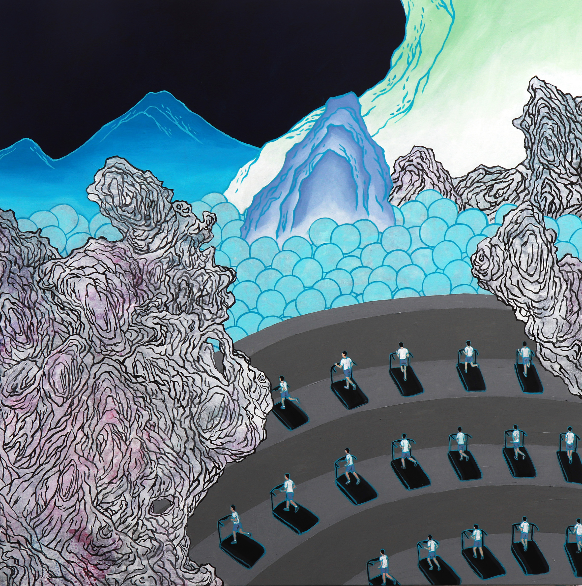 寂寞風景62019壓克力顏料、墨、金蔥粉100×100cm