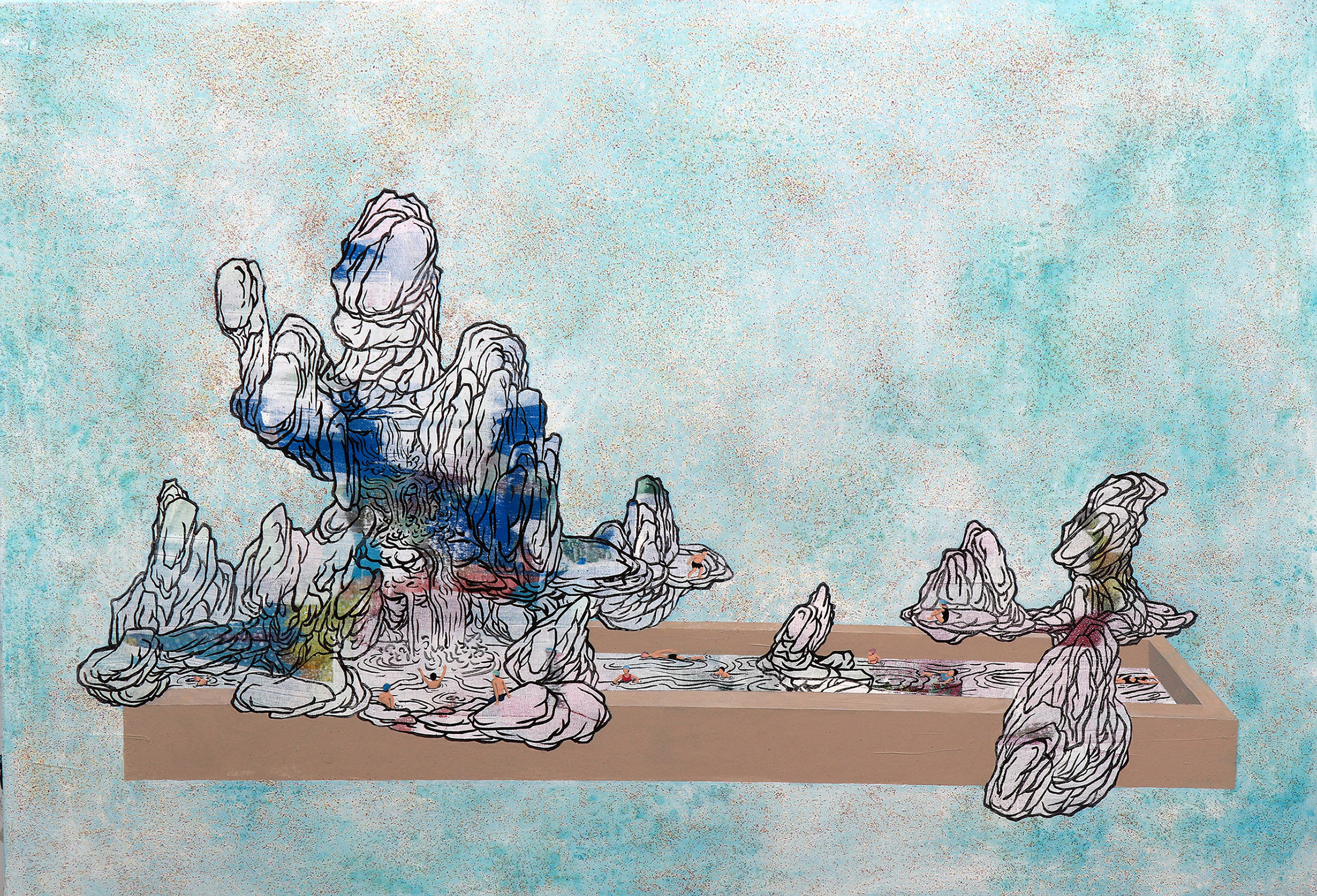 水上樂園2018壓克力顏料、墨、金蔥粉116.5×80cm