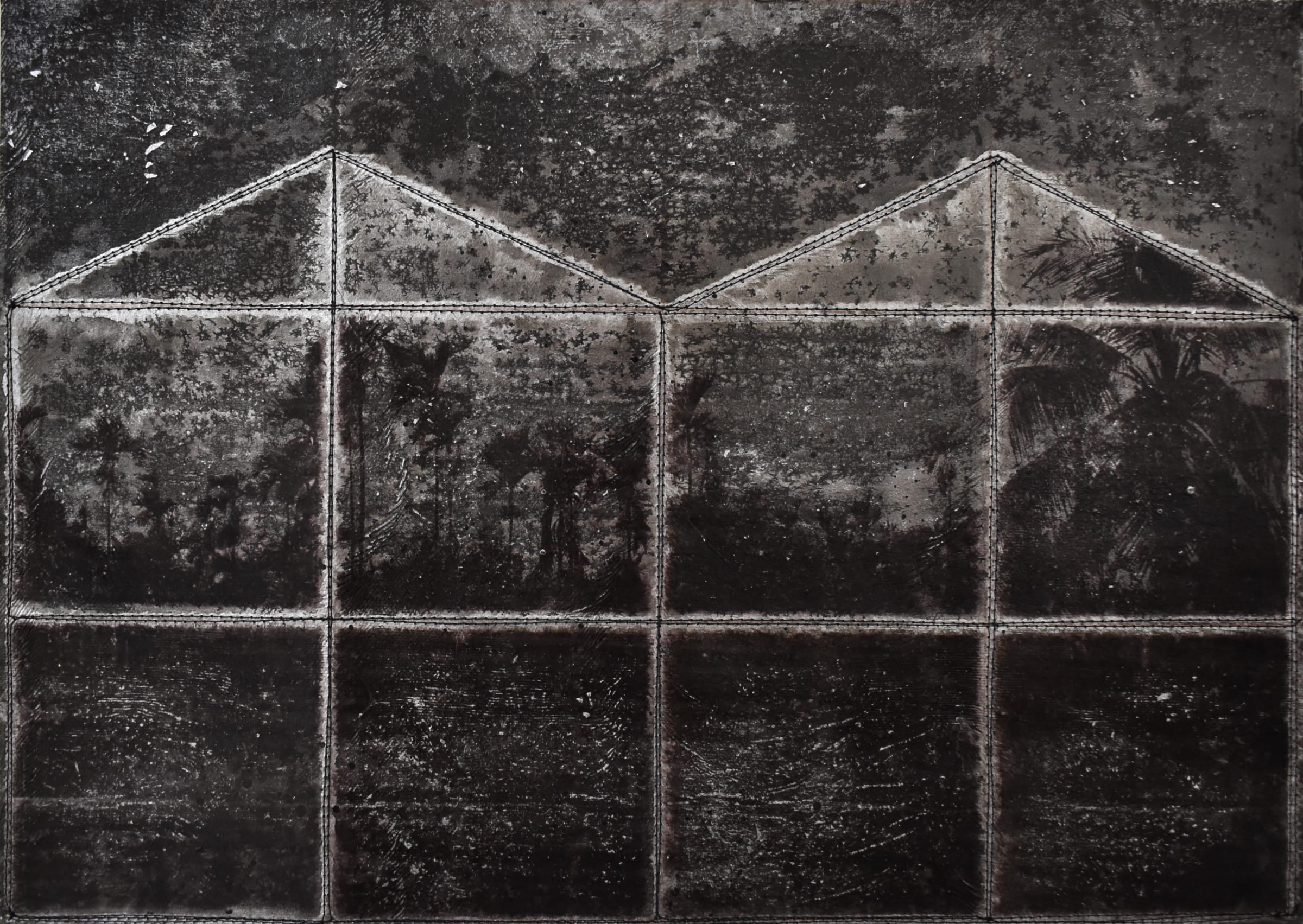侵蝕的記憶-家10-Rusty-Memory-Home10-42X30cm-紙本、墨水、鋁箔、線-2016