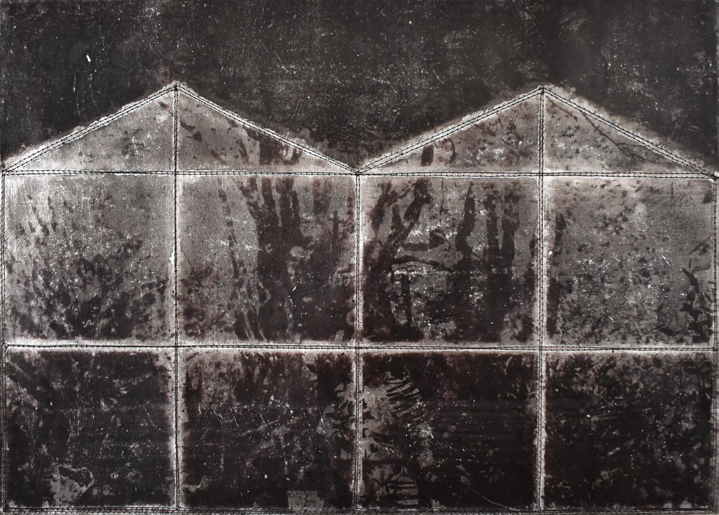 侵蝕的記憶-家6-Rusty-Memory-Home6-42X30cm-紙本、墨水、鋁箔、線-2016