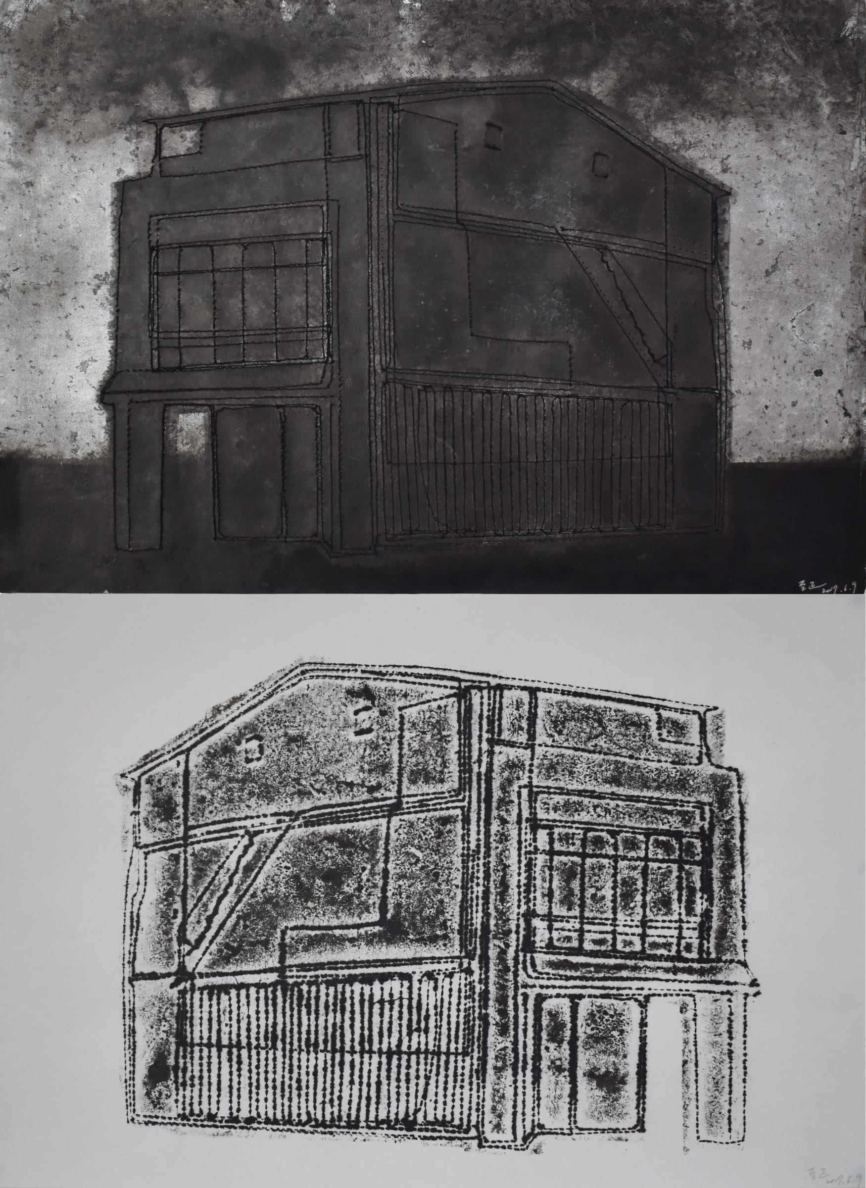 星象-老房子Constellations-Old-house49.3X32.9cm-紙本、墨水、鋁箔、線paper、ink、silver-foil、aluminum-foil-、thread-2017