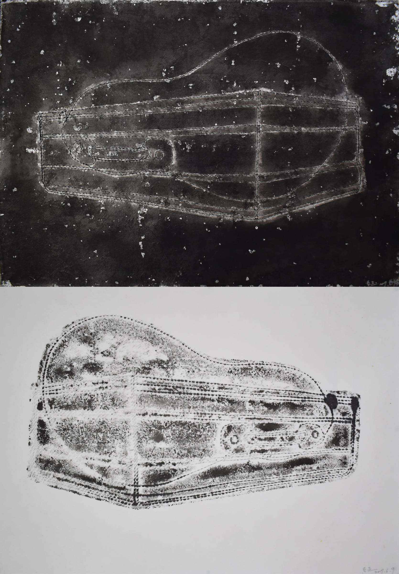 星象-行李箱和氣球Constellations-Suitcase-and-balloon-42X30cm-紙本、墨水、鋁箔、線paper、ink、silver-foil、aluminum-foil-、thread-2017