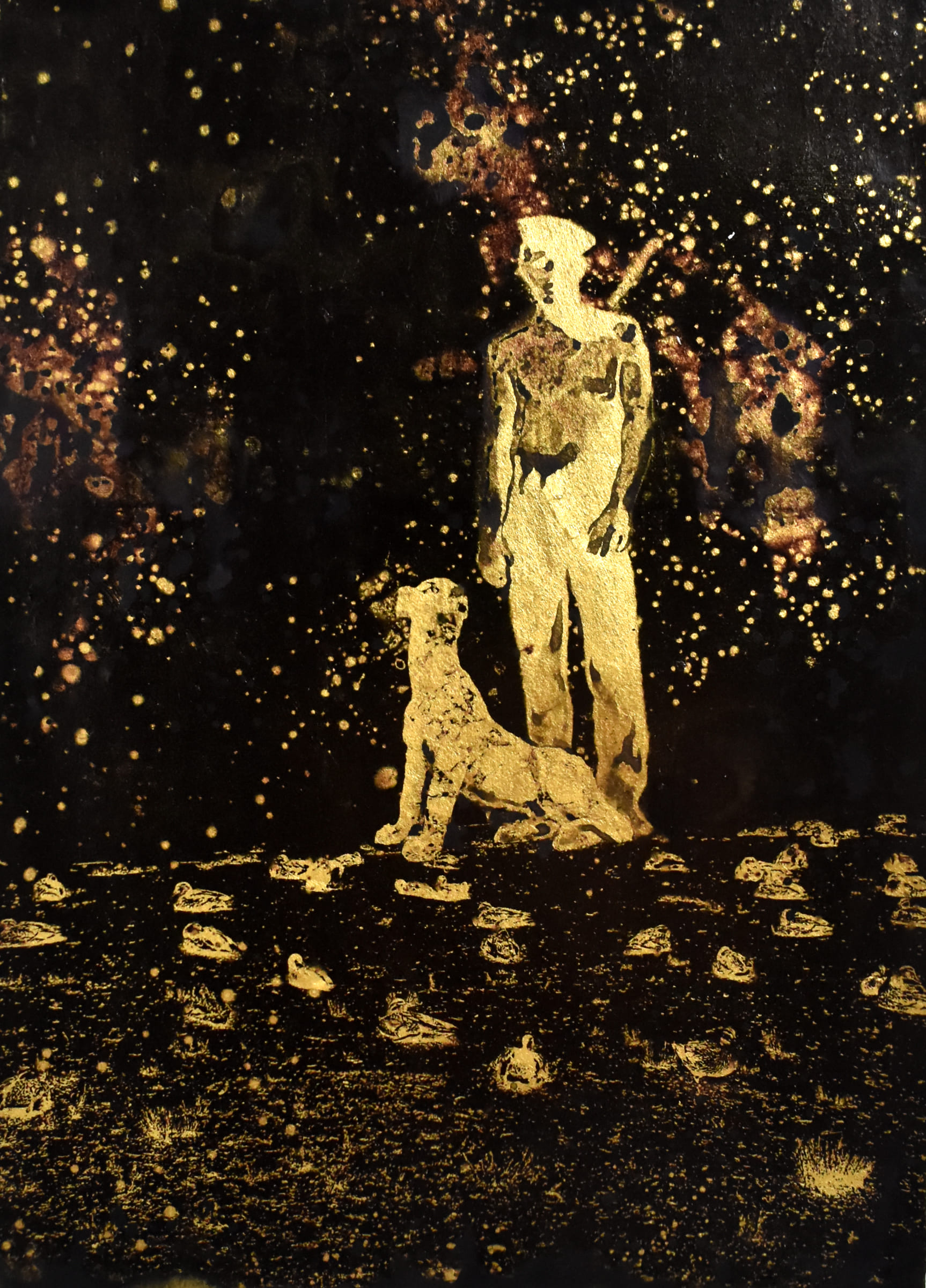 暗湧2-Undertow2-29.7X42cm-紙本、墨水、複合媒材、金箔-paper、ink、mixed-media、gold-foil-2018