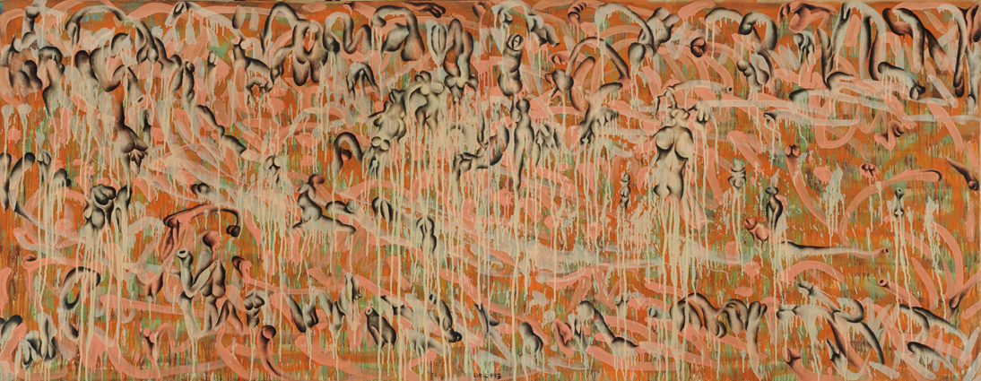 李昆霖_憂媺的風與景IV，油彩、畫布，91X233cm，1993